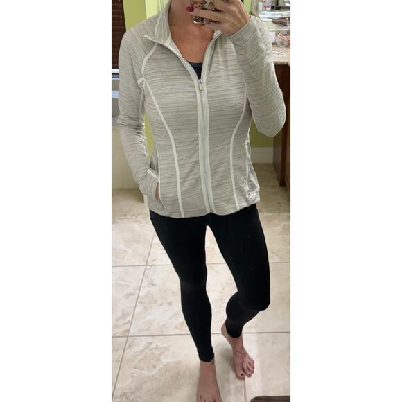 Athleta Powervita Elation Mesh Active zip jacket Medium oatmeal grey white - Picture 8 of 11